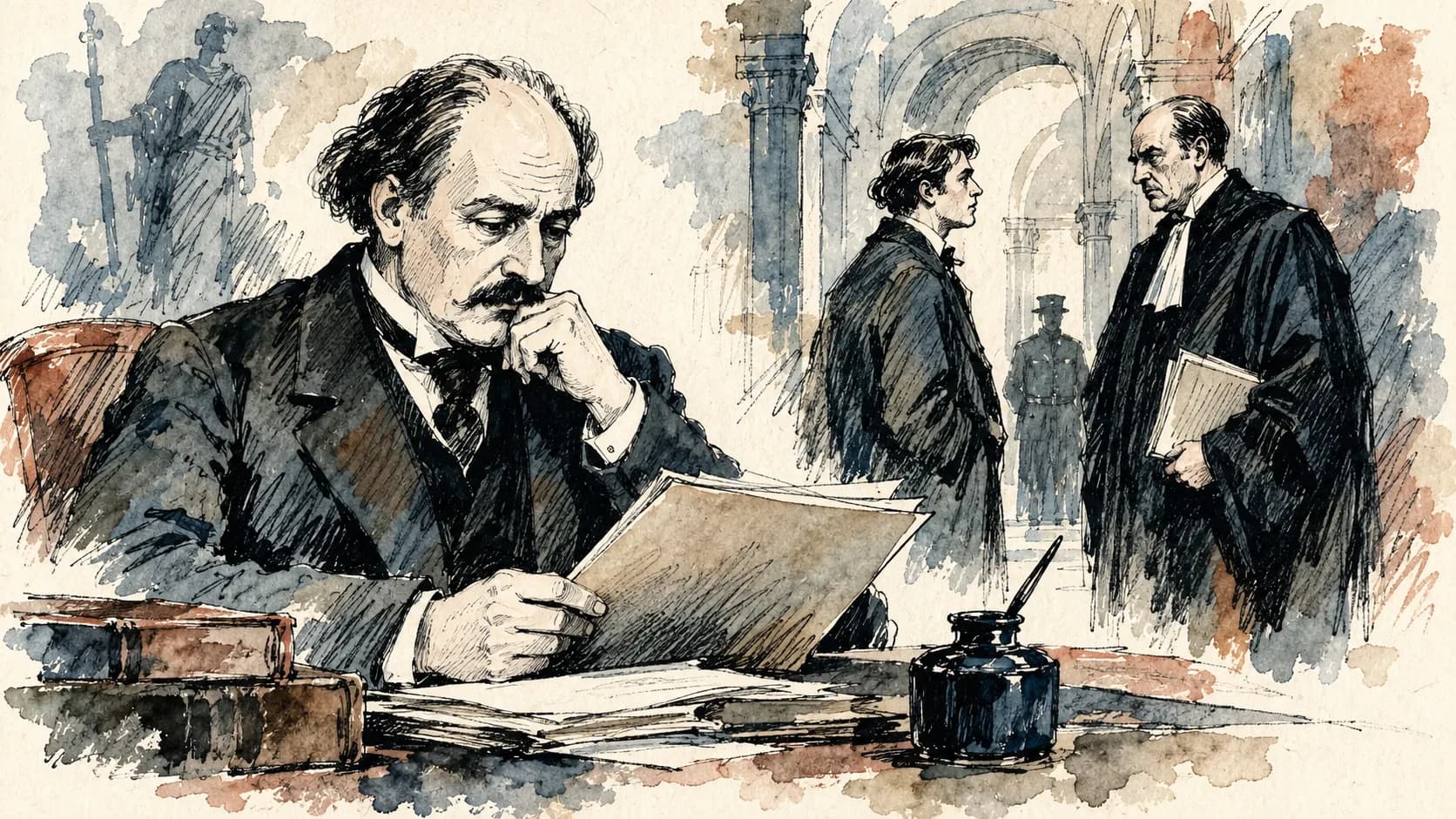 Ilustração editorial em aquarela do perfil de Jakob Wassermann