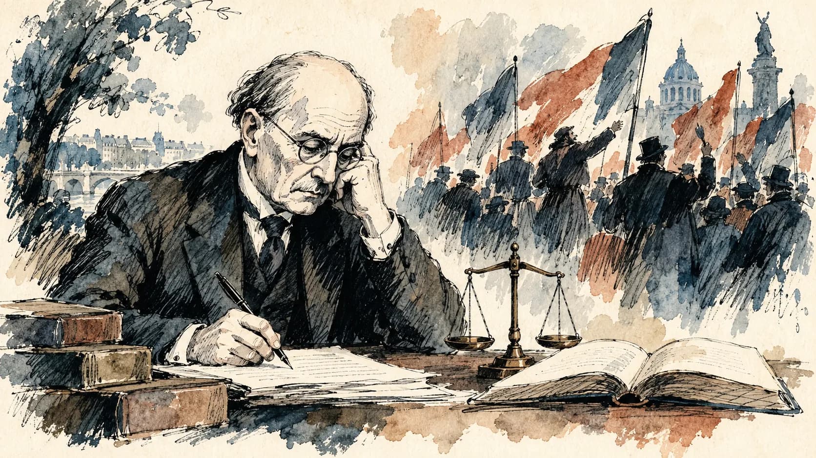 Ilustração editorial em aquarela do perfil de Julien Benda