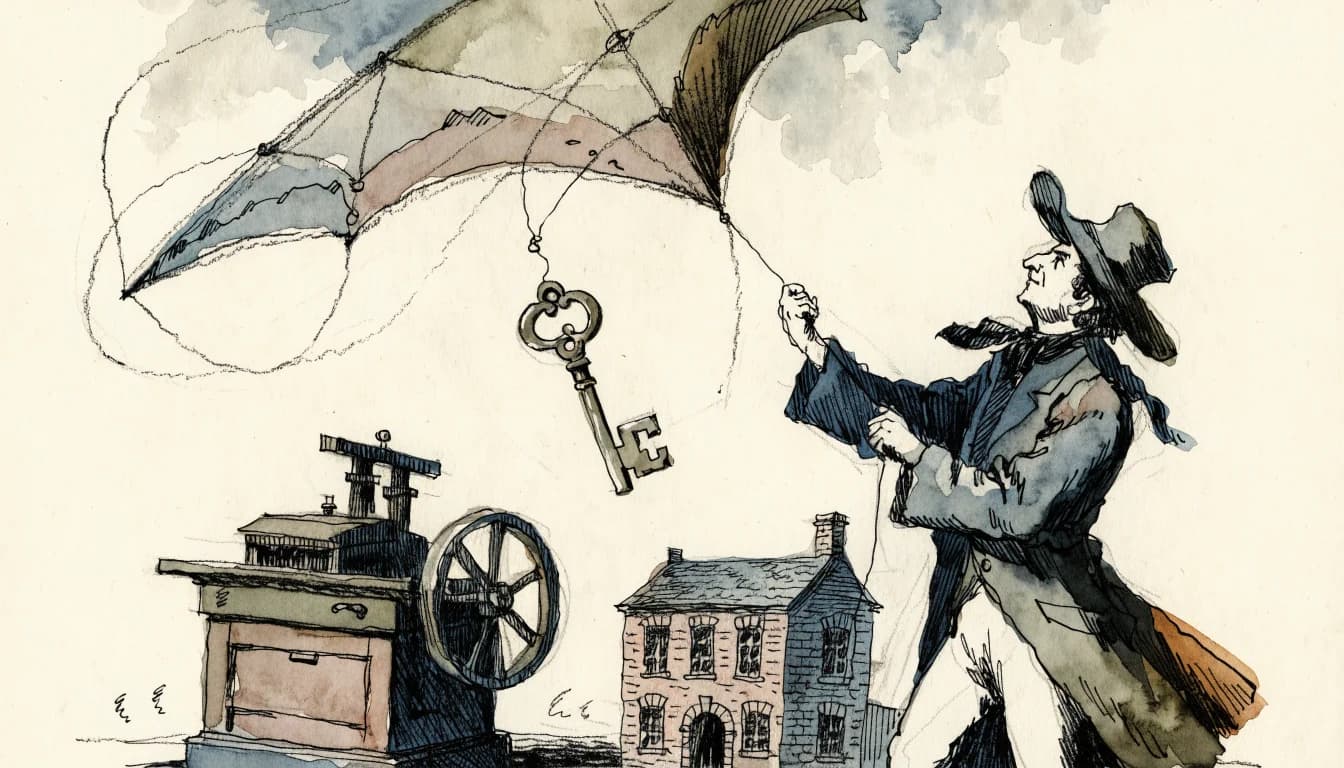 Ilustração editorial sobre Benjamin Franklin – Inovação, Ciência e Legado