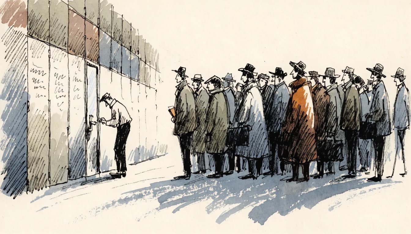 Ilustração de um jornaleiro que abre só uma porta num muro de jornais fechados