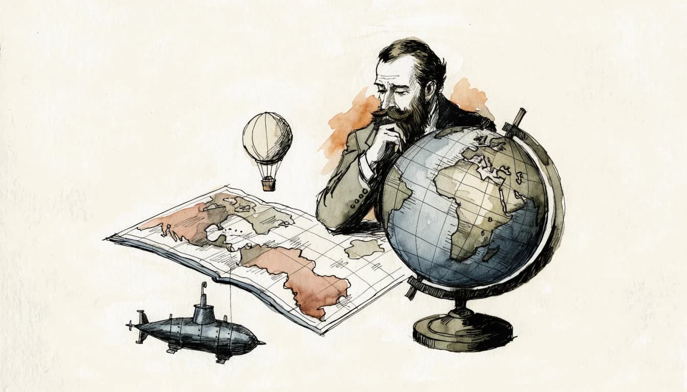 Ilustração editorial sobre Júlio Verne