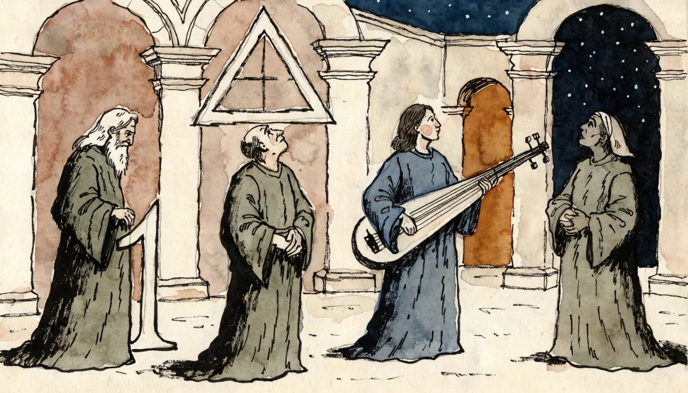 Ilustração editorial sobre Desvendando o Quadrivium – As Artes Liberais da Aritmética, Geometria, Música e Astronomia