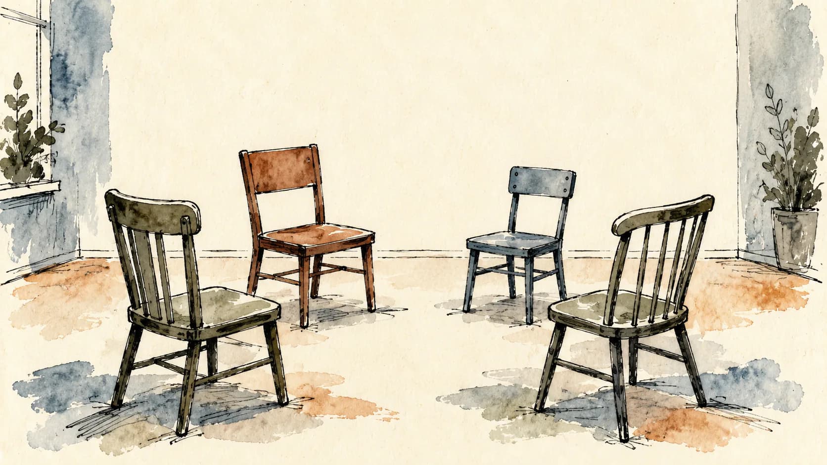 Quatro cadeiras diferentes dispostas em círculo