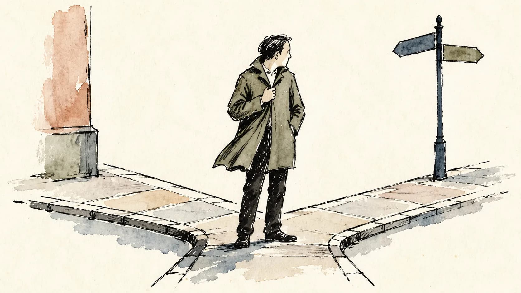 Pessoa caminhando por uma cidade e refletindo sobre liberdade e escolha