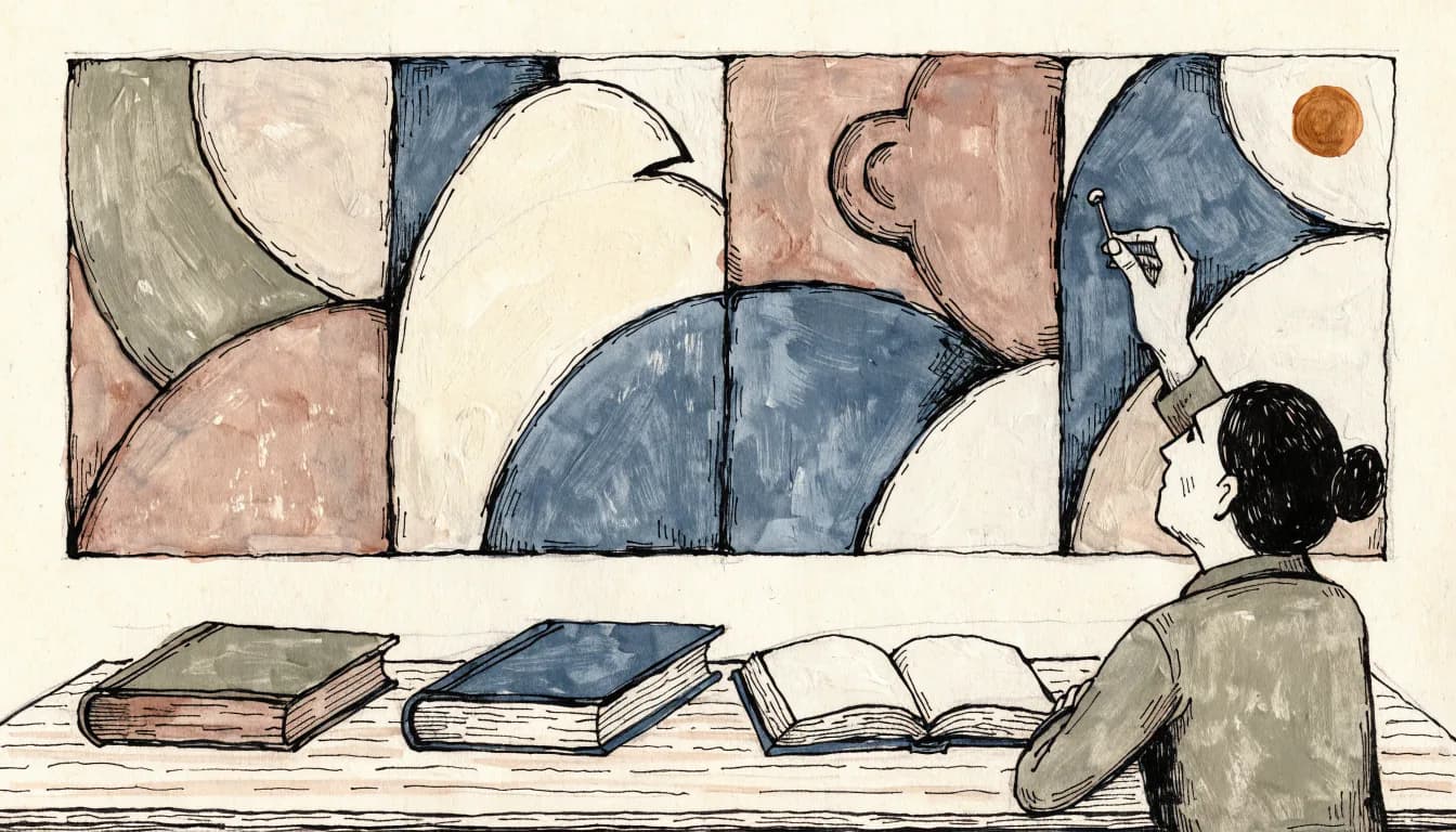 Ilustração de um calendário anual em quatro estações com um livro por estação sobre a mesa